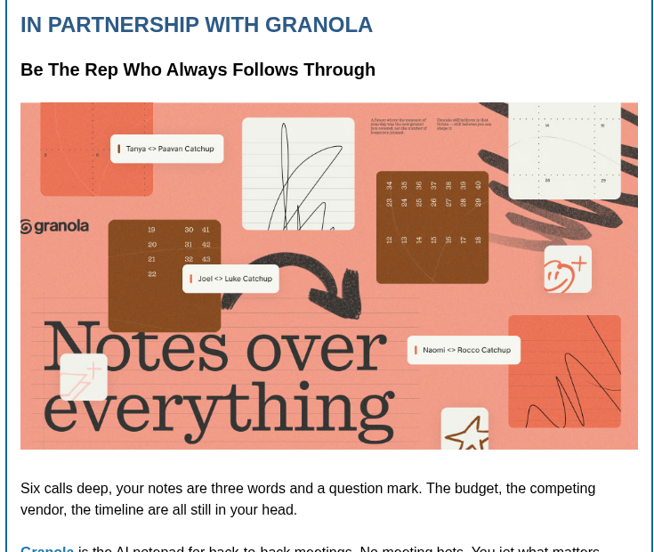 Primary placement example — Granola in Sales Bytes